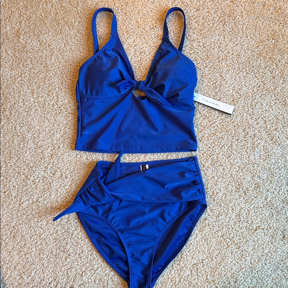 Tahari Vibrant Blue knot bikini swim swimsuit Swimwear size small